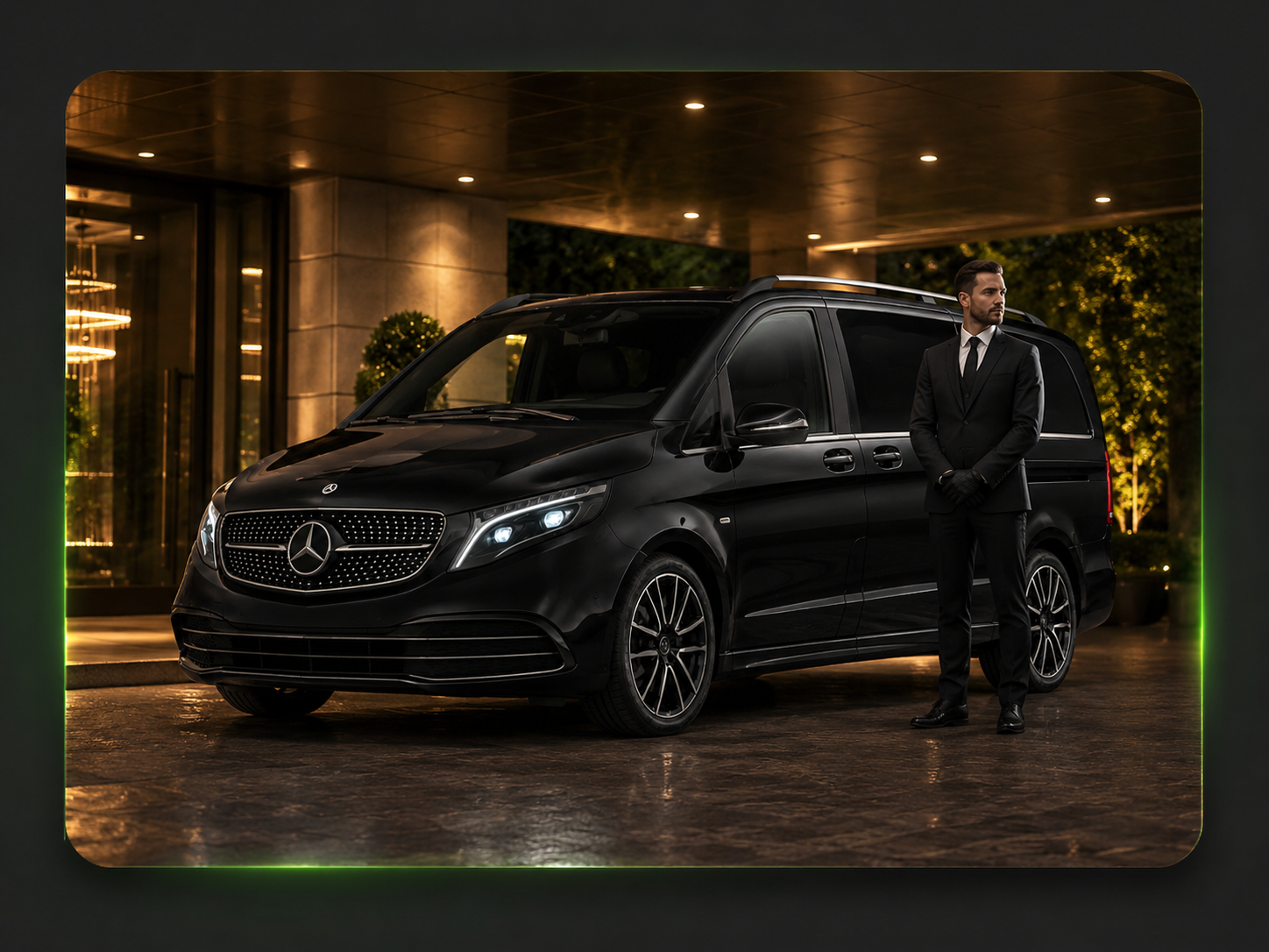 Mercedes Classe V noire avec chauffeur pour service de mise à disposition avec chauffeur